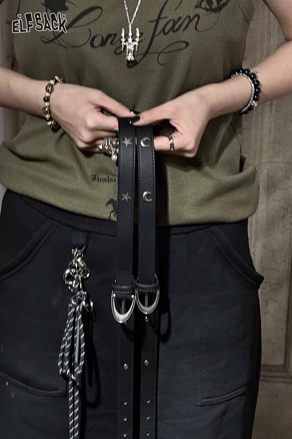 ELFSACK celestial cutout belt for women showcased with stylish outfits and accessories