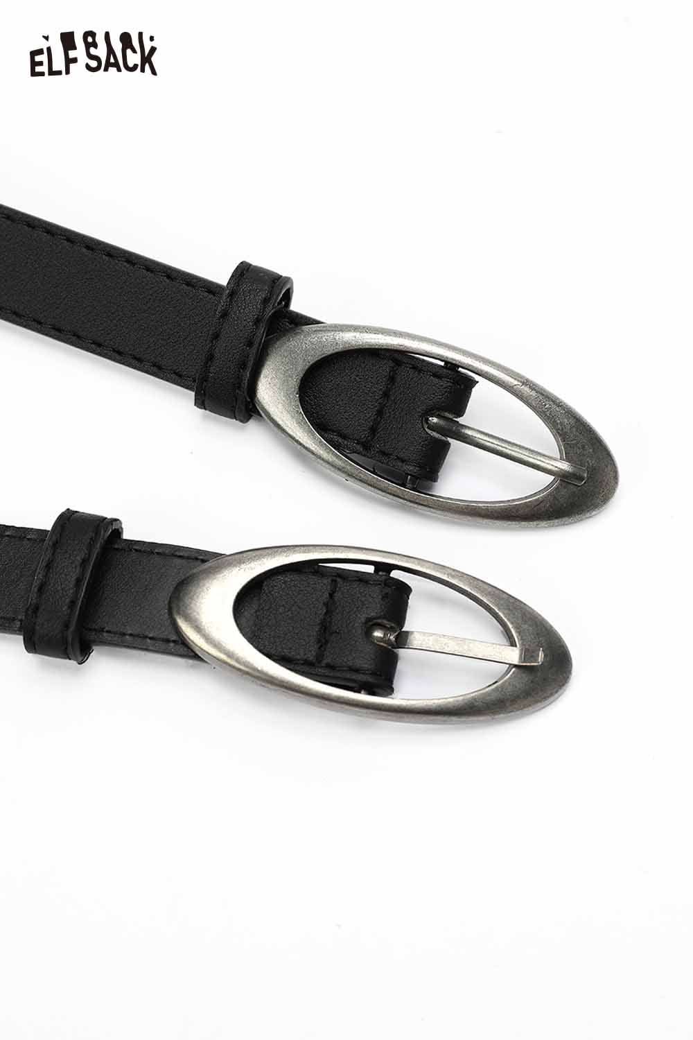 ELFSACK celestial cutout belt for women in black with stylish oval metal buckle