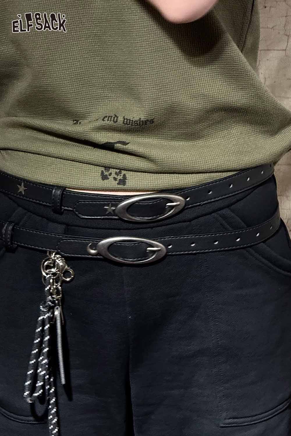 ELFSACK celestial cutout belt for women featuring stylish silver detailing and an adjustable design