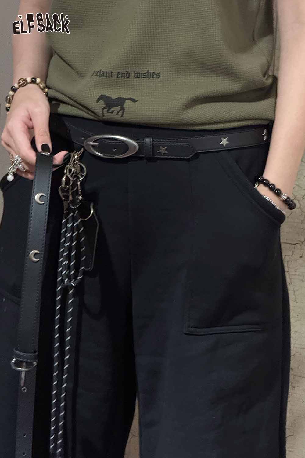 ELFSACK celestial cutout belt for women with star designs and a stylish buckle for trendy outfits