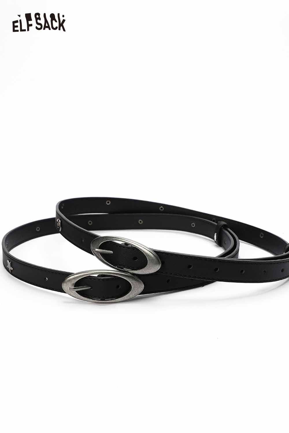 ELFSACK celestial cutout belt for women in black with unique silver buckle design