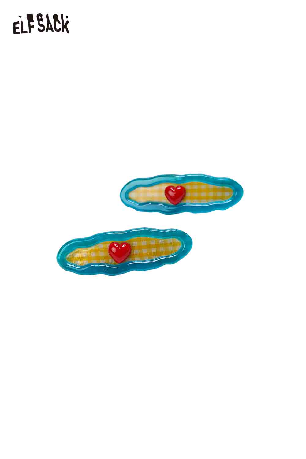 ELFSACK Checkered Resin Hair Clip Set with Cute Heart Detail for Stylish Hair Accessories