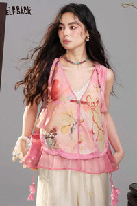 ELFSACK Chinese Style Floral Vest