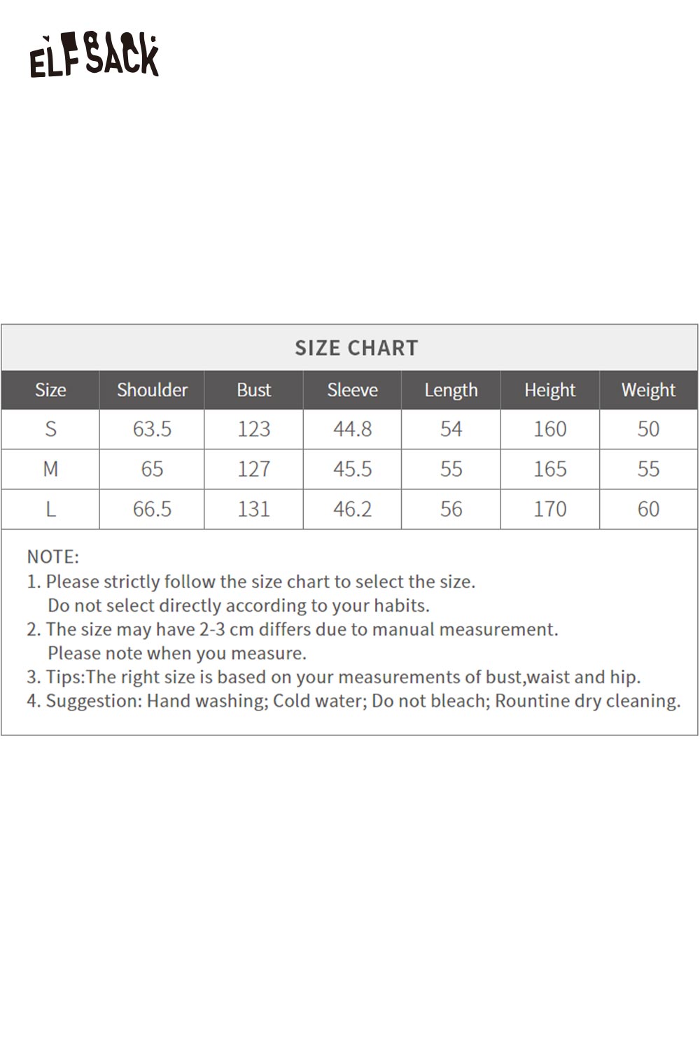 ELFSACK chunky v-neck cardigan for women in a cozy design with a detailed size chart