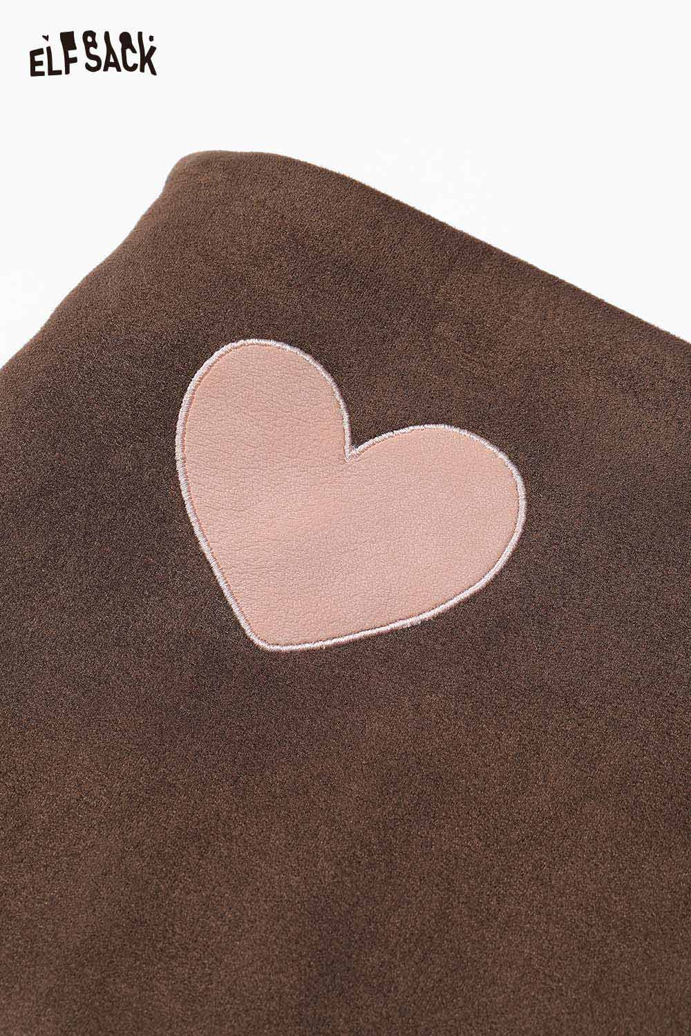 Brown ELFSACK color block a-line skirt featuring a heart patch design for a stylish look
