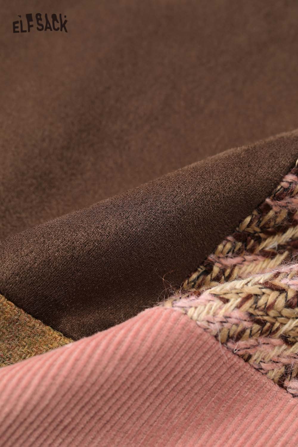 Close-up of ELFSACK color block a-line skirt fabric showcasing soft textures and earthy tones