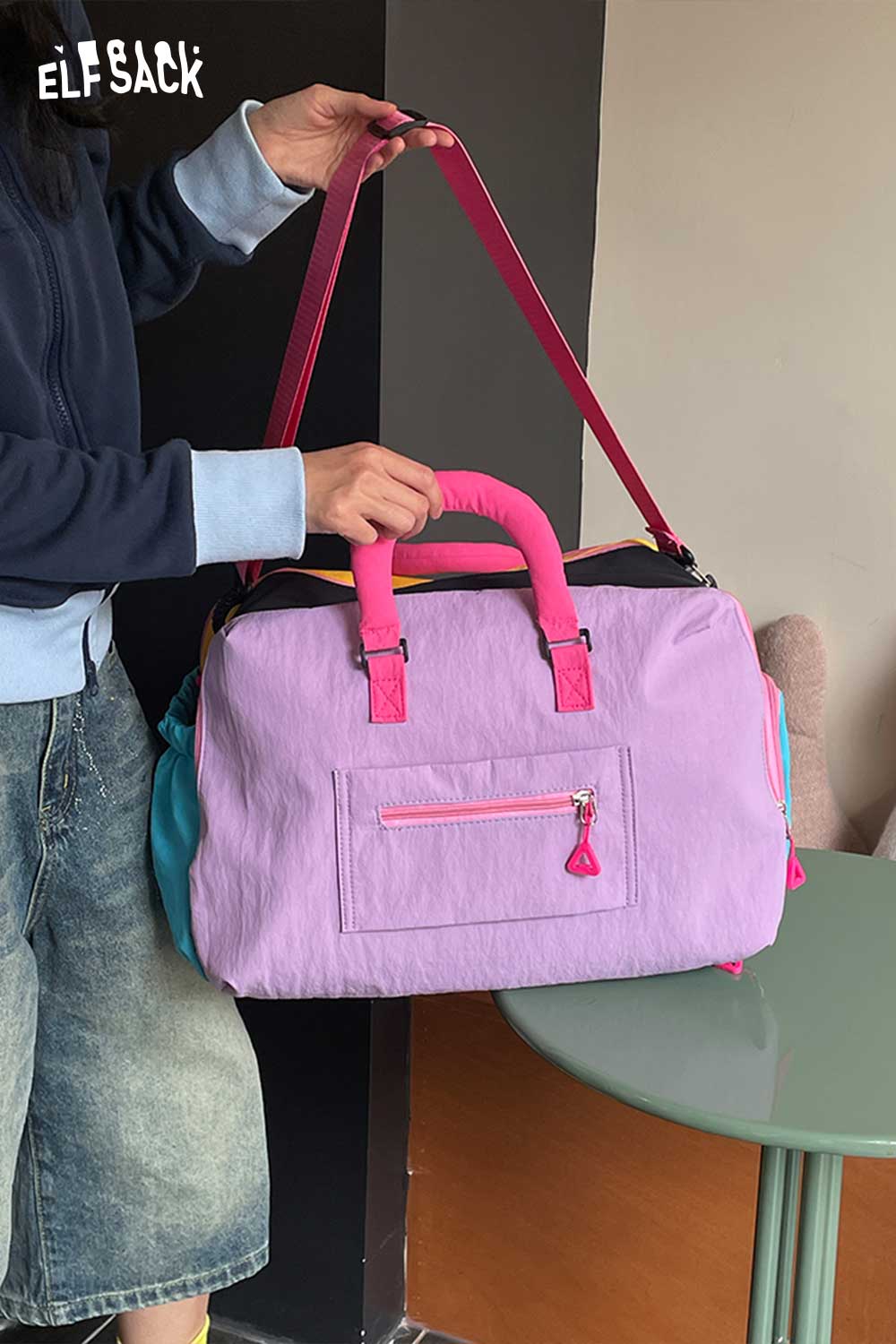 ELFSACK Color Block Nylon Travel Duffle Bag