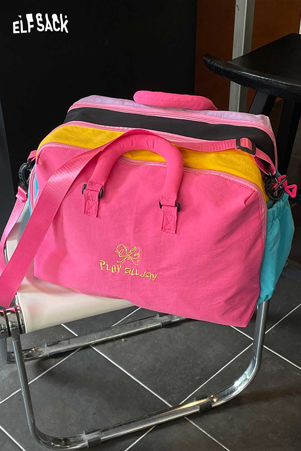ELFSACK Color Block Nylon Travel Duffle Bag