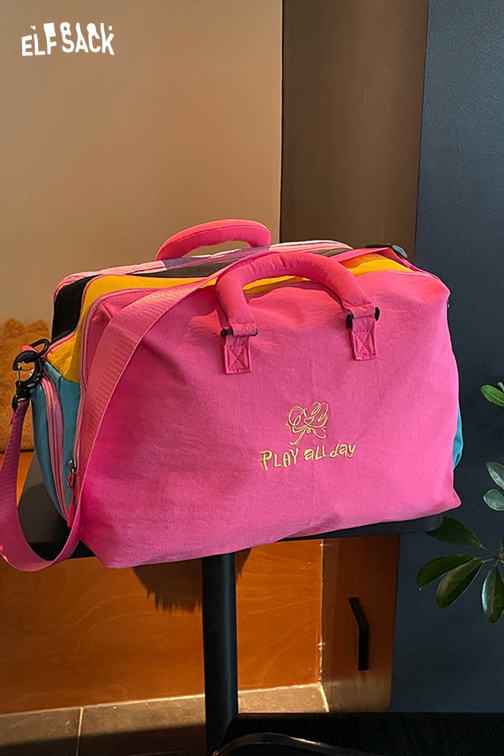 ELFSACK Color Block Nylon Travel Duffle Bag