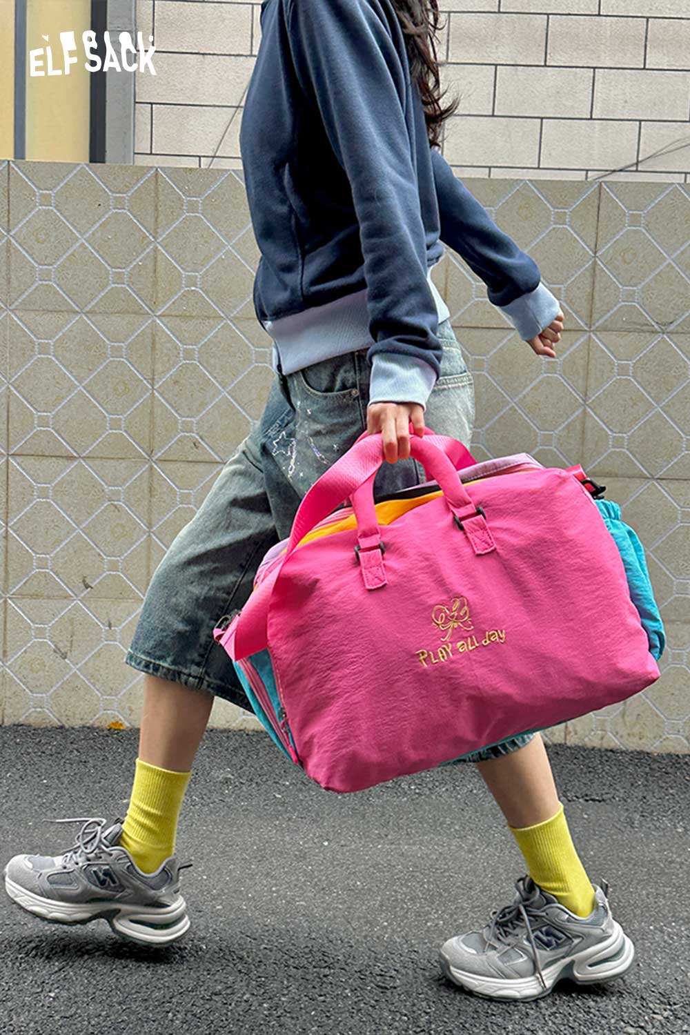 ELFSACK Color Block Nylon Travel Duffle Bag