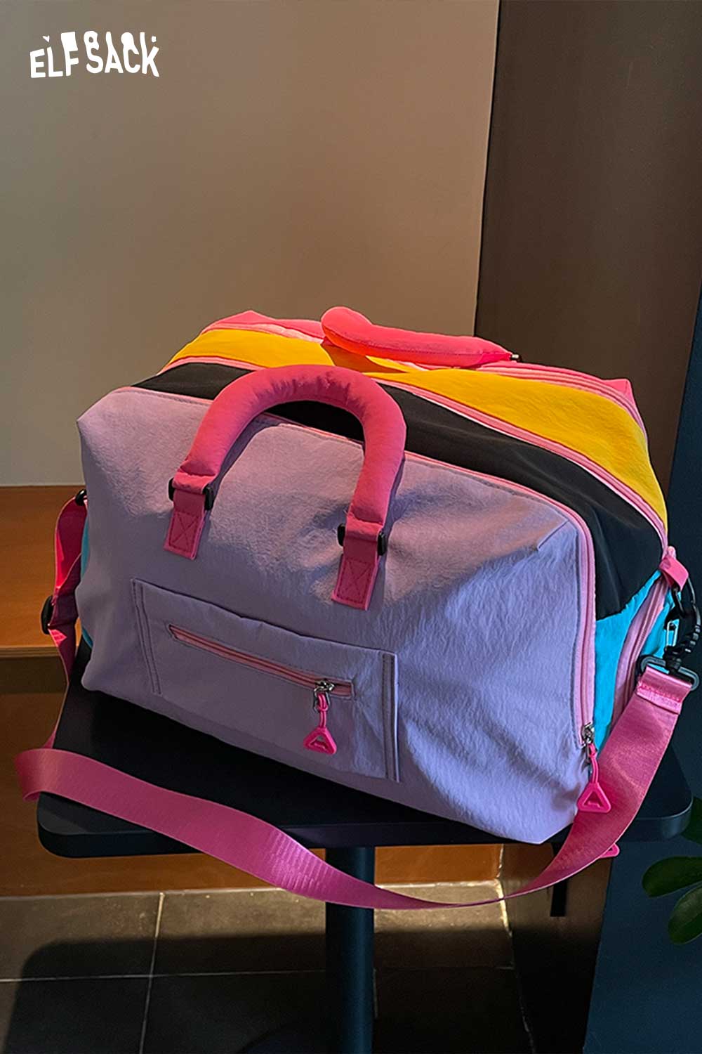 ELFSACK Color Block Nylon Travel Duffle Bag