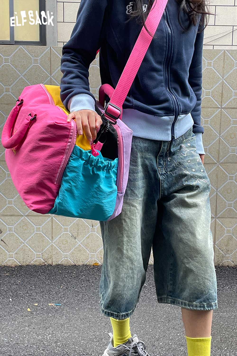 ELFSACK Color Block Nylon Travel Duffle Bag