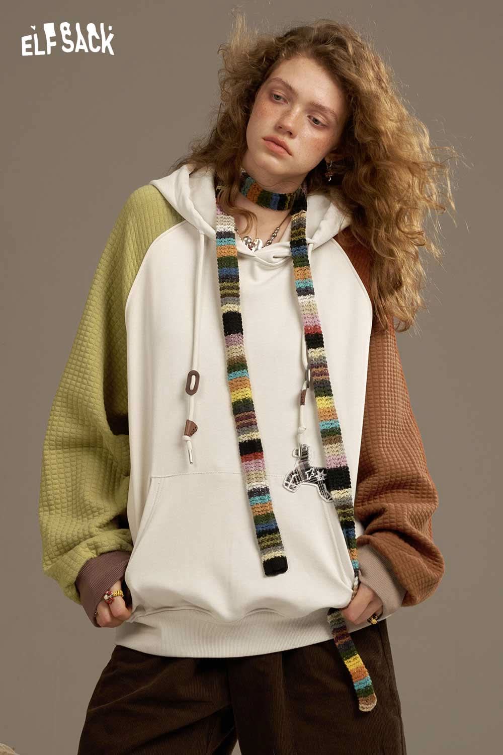 ELFSACK colorblock raglan sleeve sweatshirt featuring cozy oversized design and unique color combination
