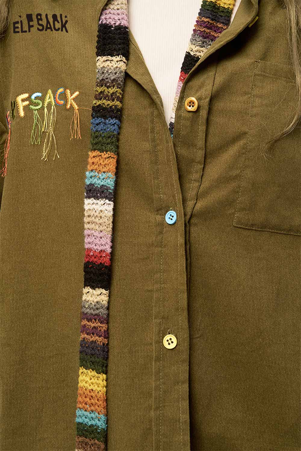 ELFSACK colorful button pocket shirt for women featuring a stylish design and vibrant buttons