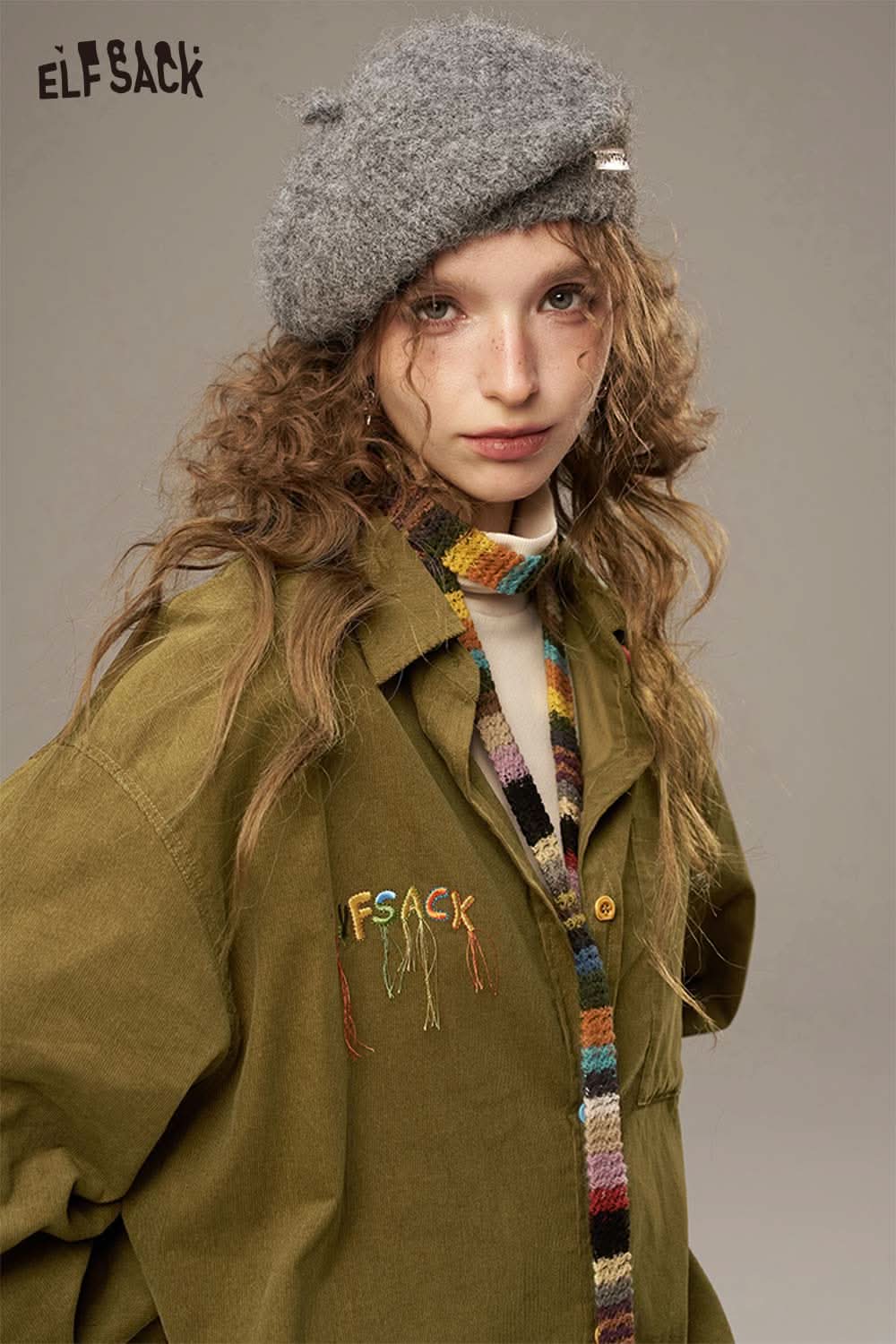 ELFSACK colorful button pocket shirt for women in green with stylish embroidery detail