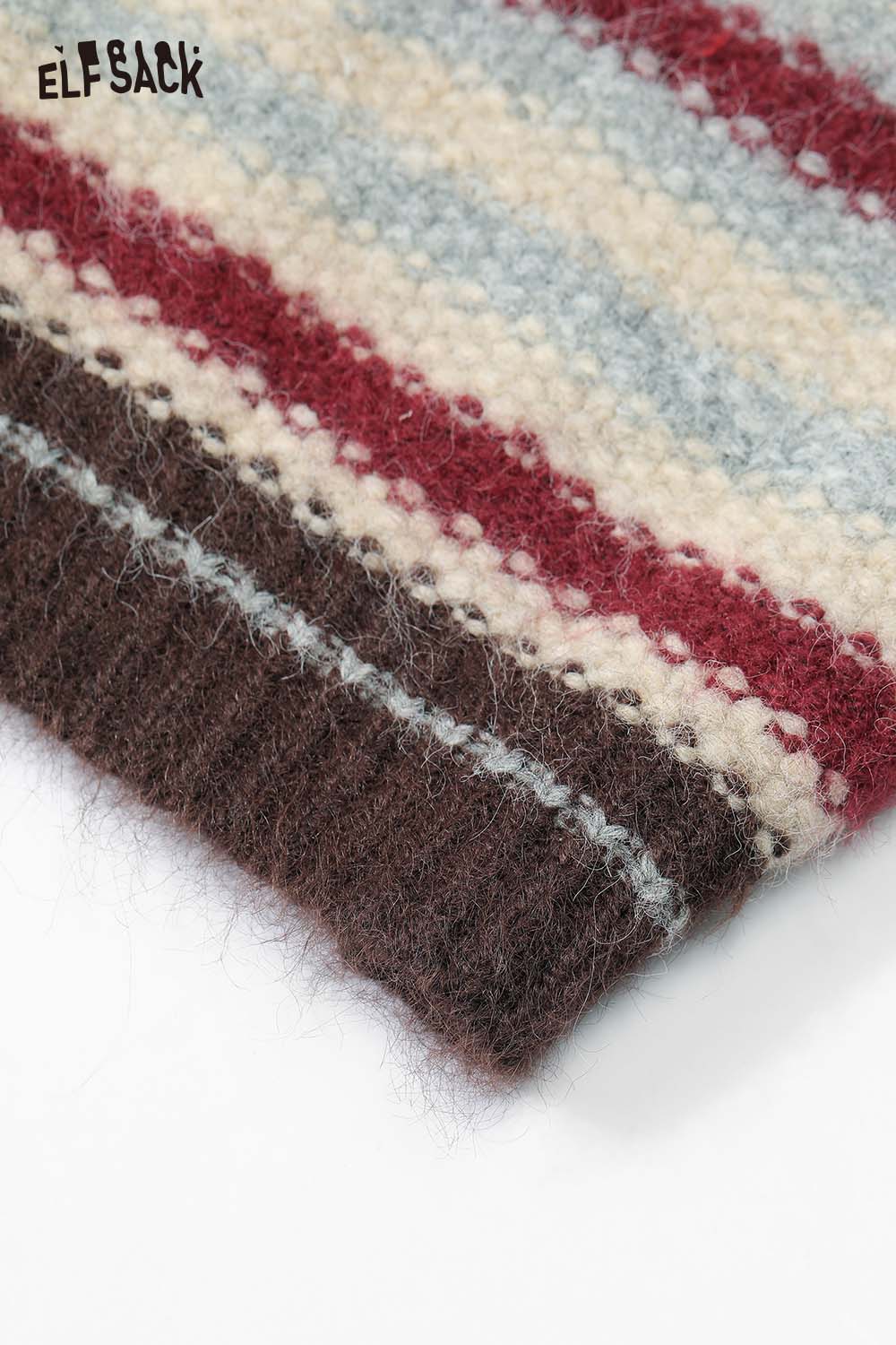 Close-up of ELFSACK colorful striped hooded sweater women showcasing soft textures and vibrant colors