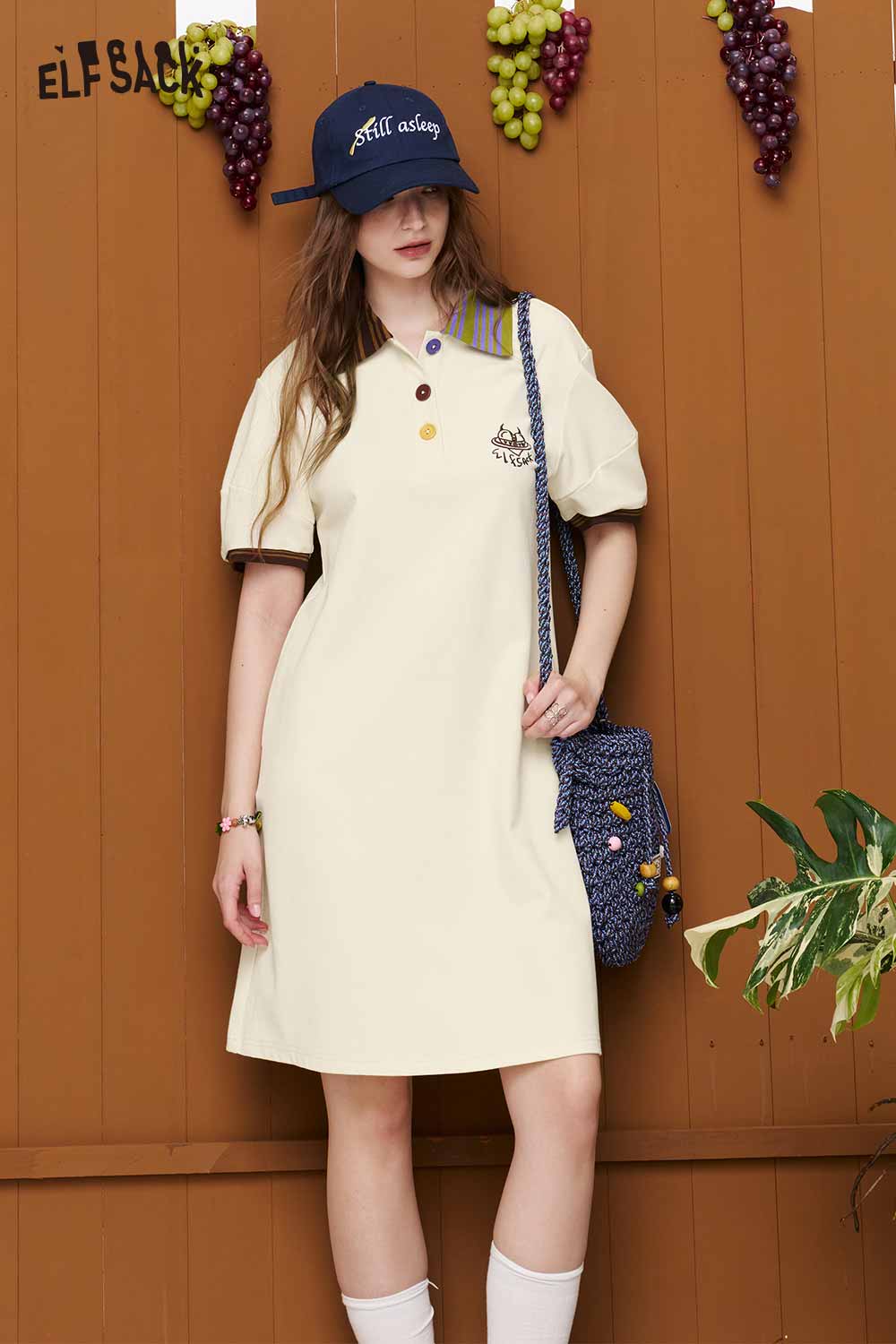 ELFSACK Contrast Collar Polo Dress