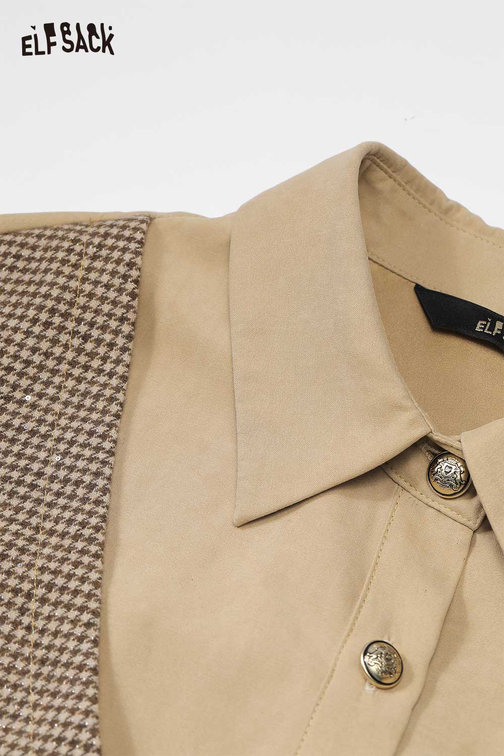 ELFSACK contrast panel oversized shirt featuring a stylish blend of textures and colors for modern women