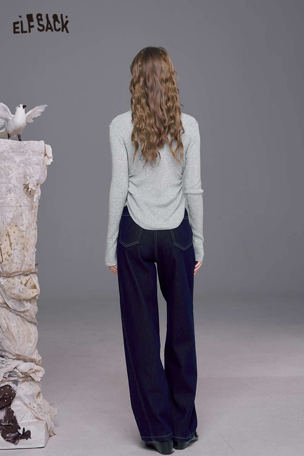 ELFSACK contrast stripe dark wash jeans with a relaxed fit and stylish back pocket detailing