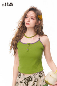 ELFSACK Contrast Trim Color Button Cami Top