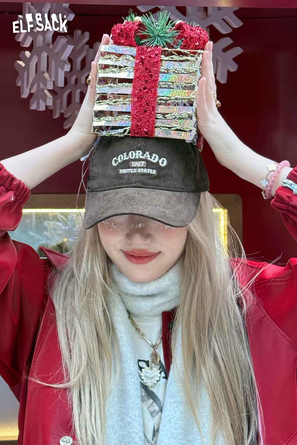 ELFSACK corduroy baseball cap for women in brown with Colorado design, perfect for stylish casual wear