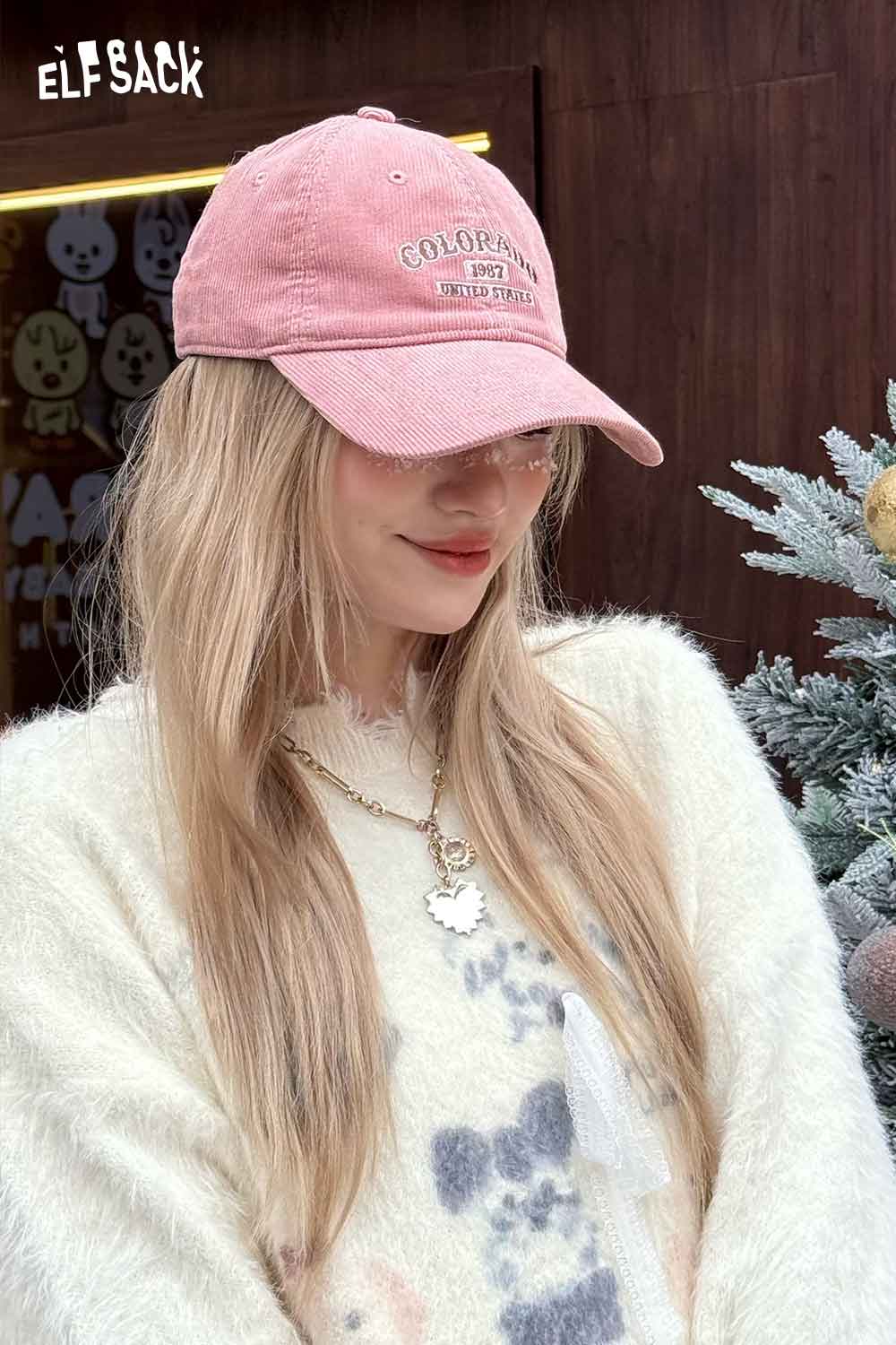 Pink corduroy baseball cap for women with Colorado embroidered design, perfect for casual outings