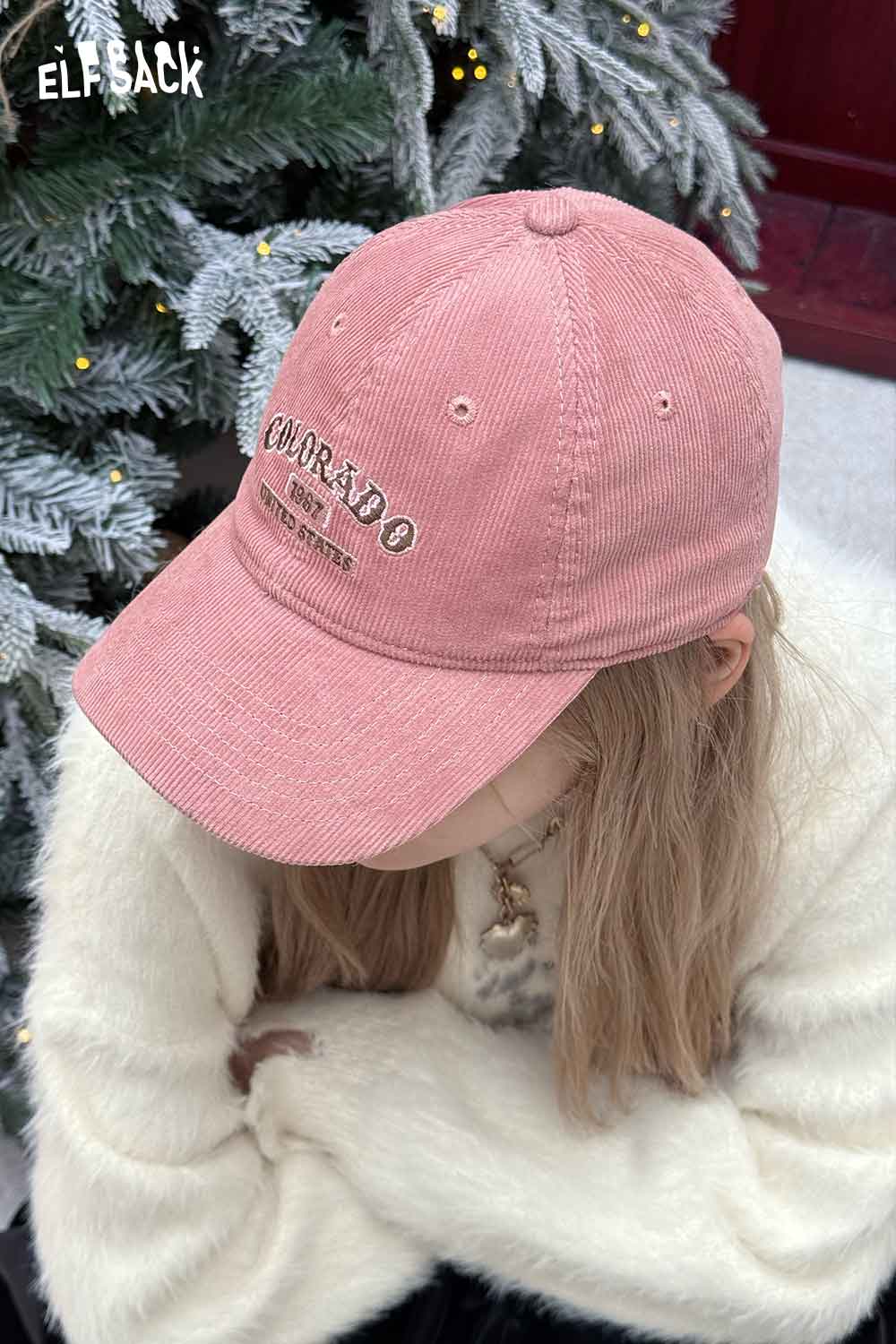 Pink corduroy baseball cap for women with Colorado embroidery for a stylish look