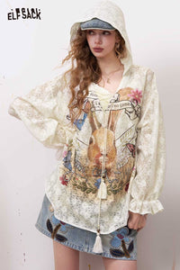 Cottagecore White Lace Blouse with Puff Lantern Sleeves