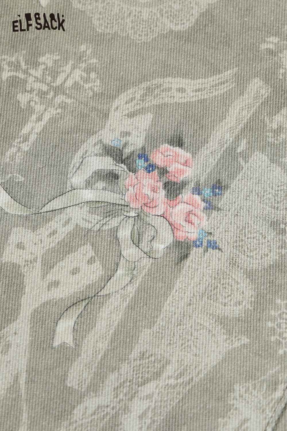 ELFSACK cotton allover print jeans for women featuring floral patterns in soft colors