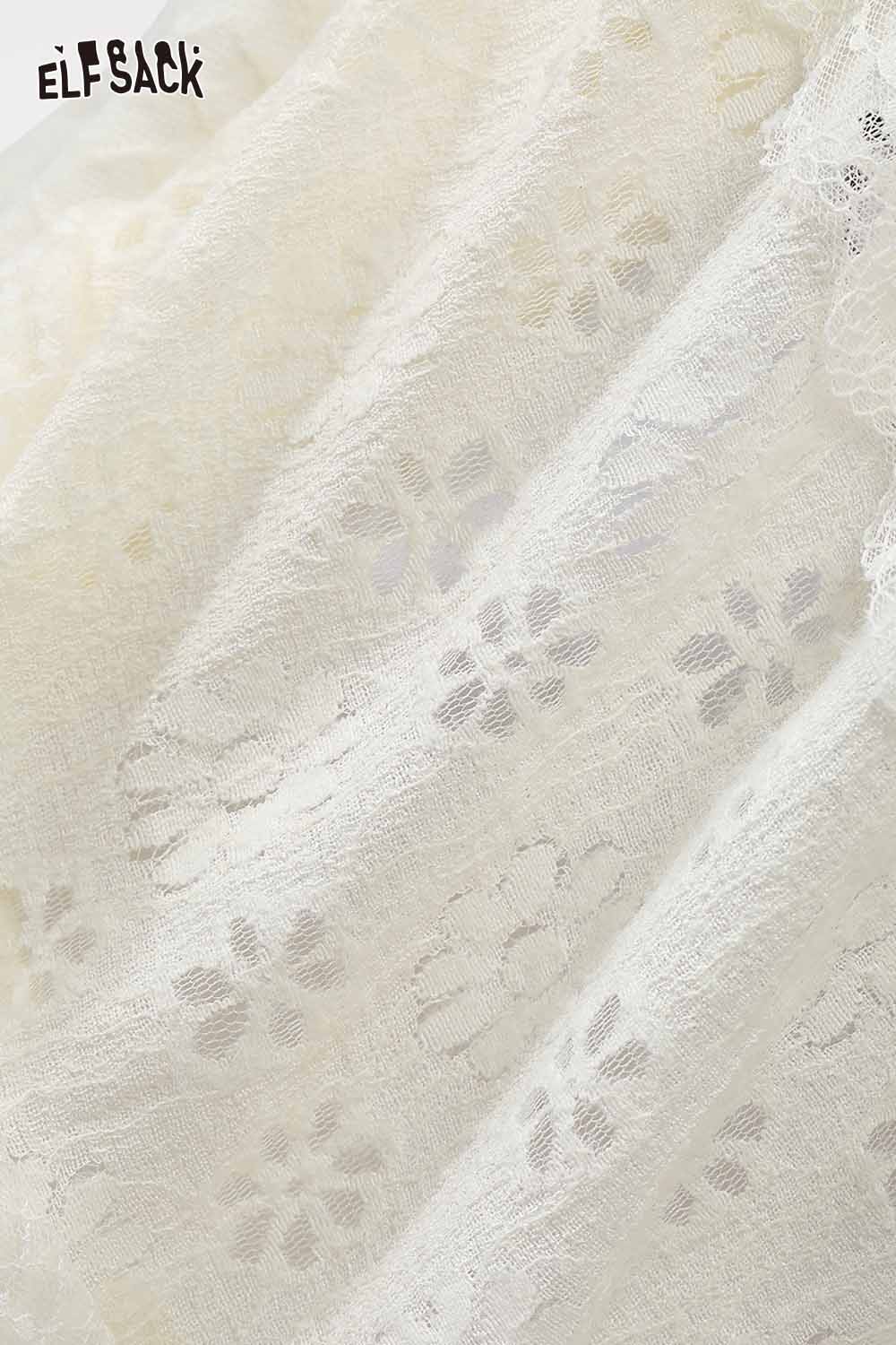 ELFSACK cotton blend floral maxi dress in white with intricate floral lace pattern