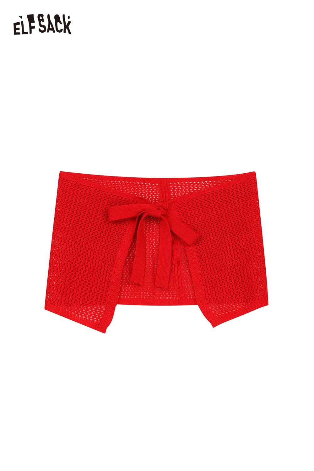 ELFSACK red cotton blend knit skirt with apron featuring a stylish tie design and breathable fabric