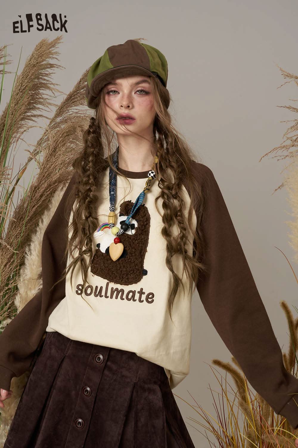 ELFSACK cotton cartoon embroidery long sleeve tee featuring a cozy design and playful graphics