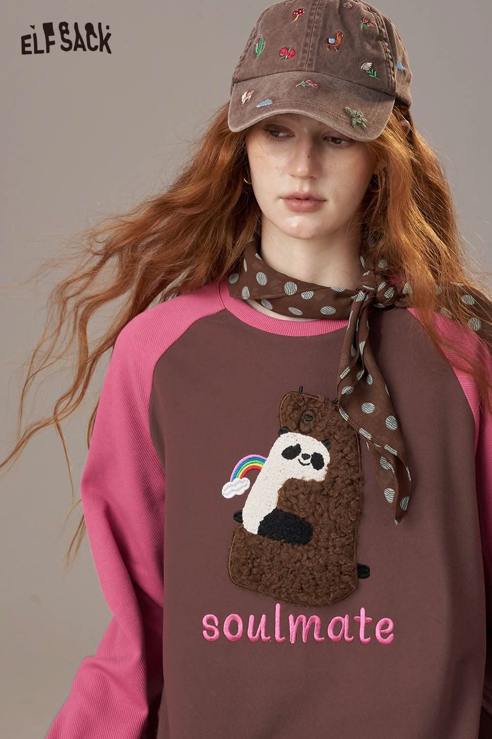 ELFSACK cotton cartoon embroidery long sleeve tee featuring a cute plush bear design
