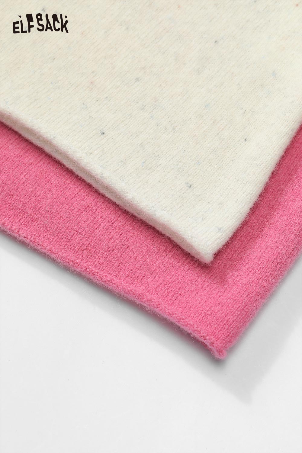 ELFSACK cotton oversized hooded cardigan featuring soft fabric in cream and pink colors