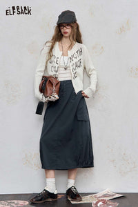 Cotton Twill Asymmetric Slit Minimalist Cargo Design A-Line Skirt