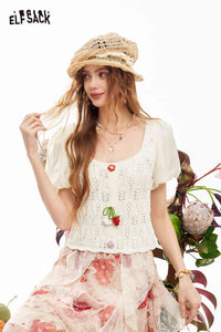 Crochet Flower Lantern Sleeve Top