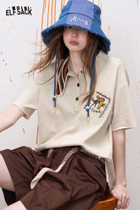 ELFSACK Crochet Scarf Fox Embroidery Polo Tee