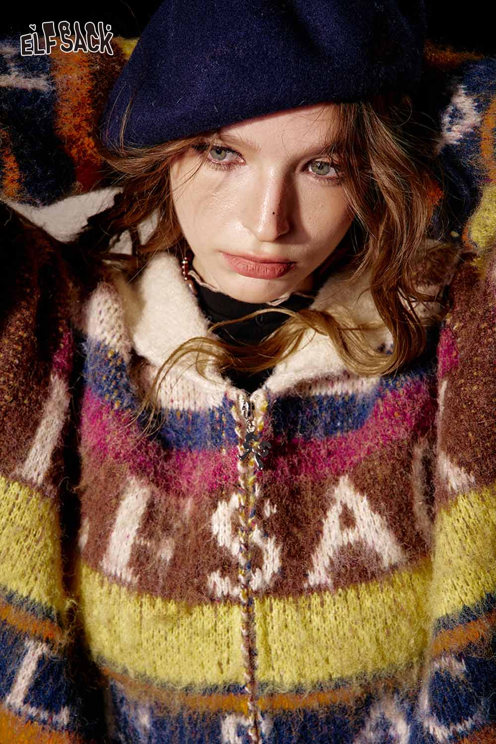 ELFSACK cropped knit sweater for women in colorful patterns with stylish design and cozy fit