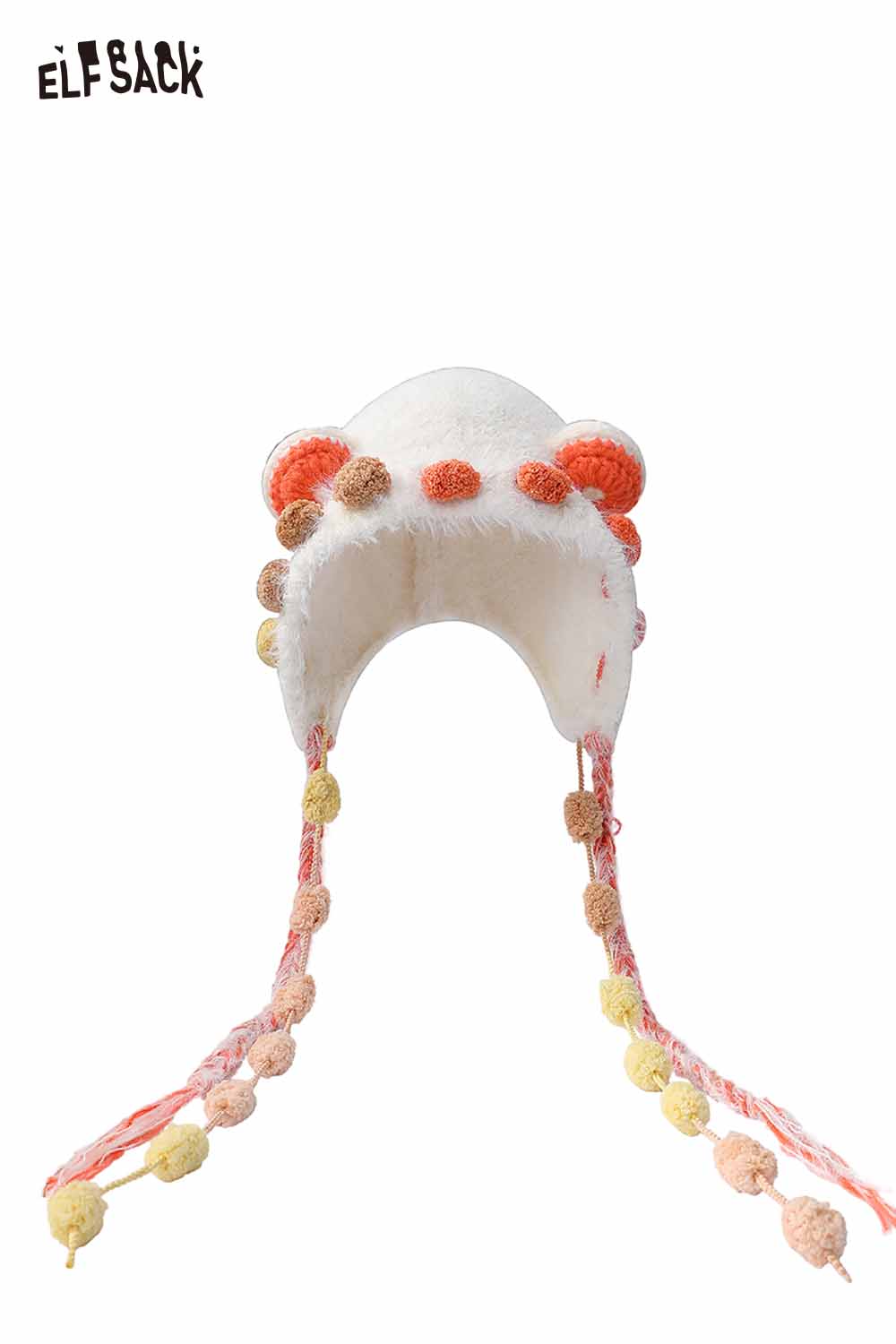 Cute 3D ear beanie hat from ELFSACK with colorful pom-poms and long braid ties