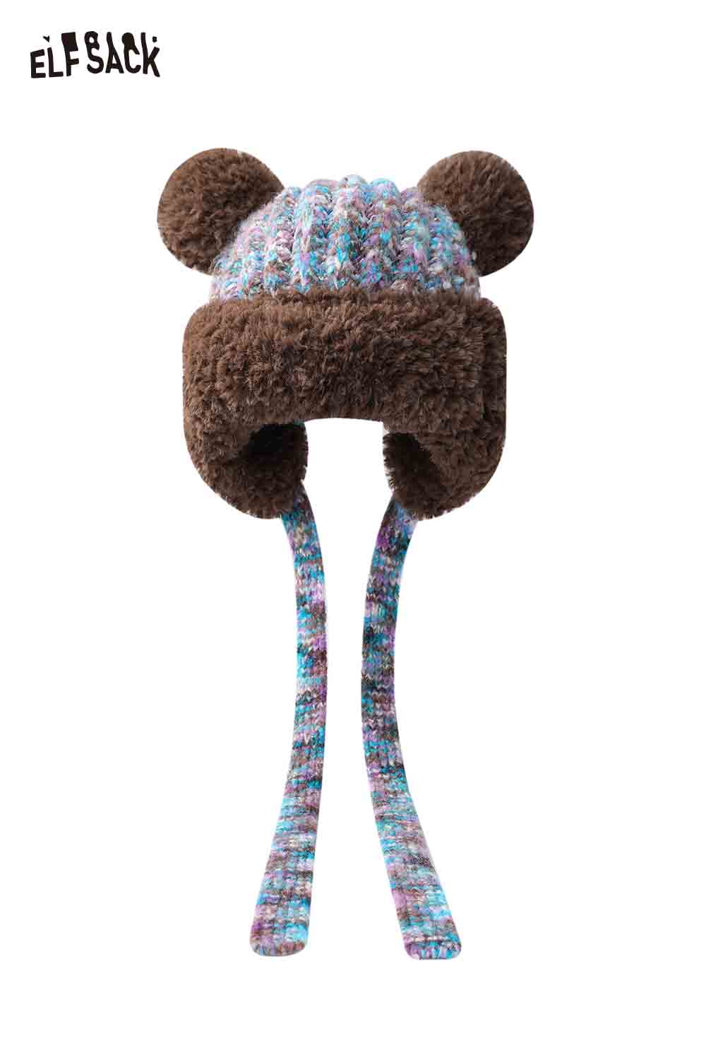 ELFSACK Cute 3D Bear Ear Pom Pom Warm Knit Beanie