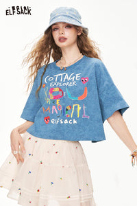 Cute Colorful Letter Print Cropped Tee
