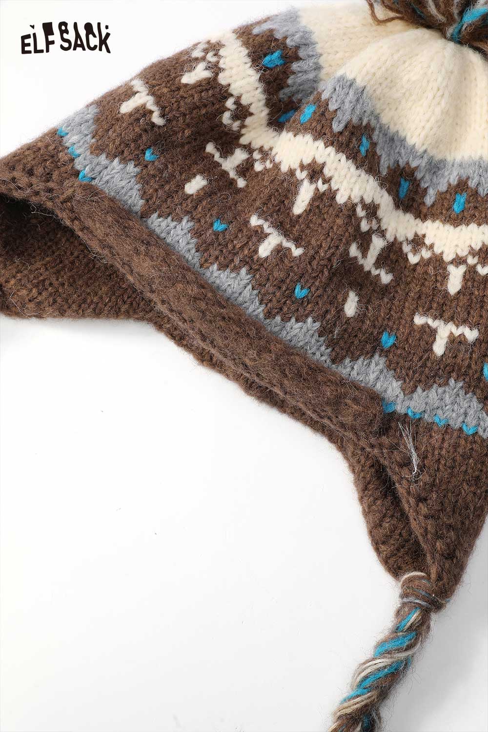 Cute Fair Isle knit beanie with brown and cream pattern for cozy winter style