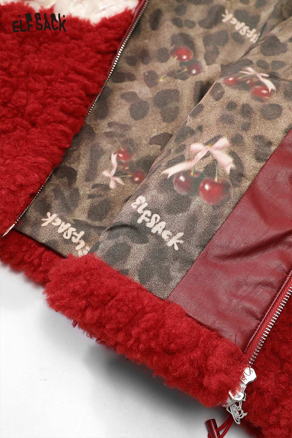 Cute heart embroidery faux wool jacket by ELFSACK with stylish inner lining and cozy texture