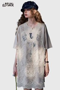 Cute Lace Overlay T Shirt Dress