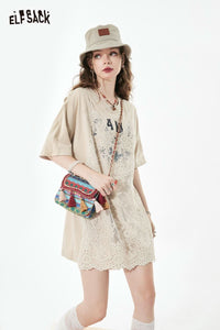Cute T Shirt Dress with Sheer Lace Camisole