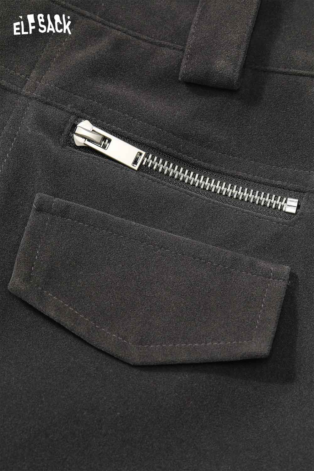 Close-up view of ELFSACK denim A-line mini skirt with stylish zipper pocket detail