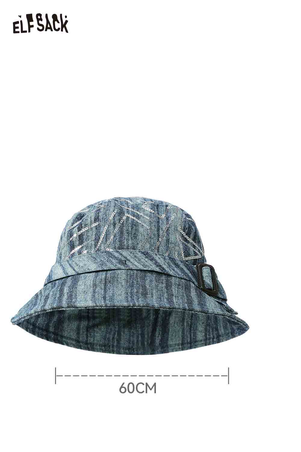 ELFSACK Denim Sequin Bucket Hat with stylish design and adjustable fit for trendy summer looks