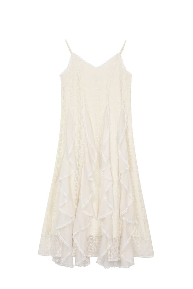 ELFSACK White Lace Vacation Style Halter Dress