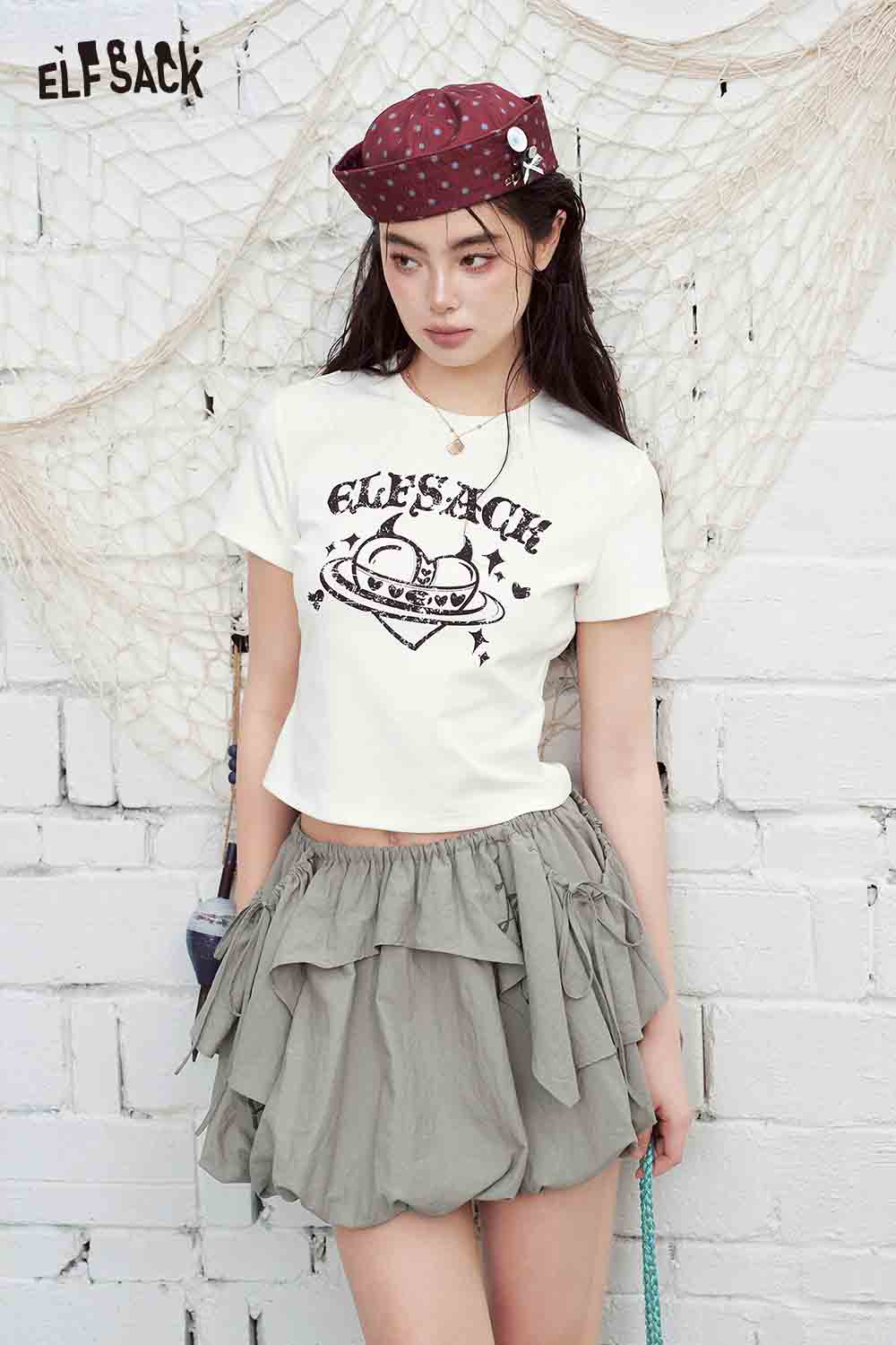 ELFSACK Devil Heart Print Round Neck Fitted Baby Tee
