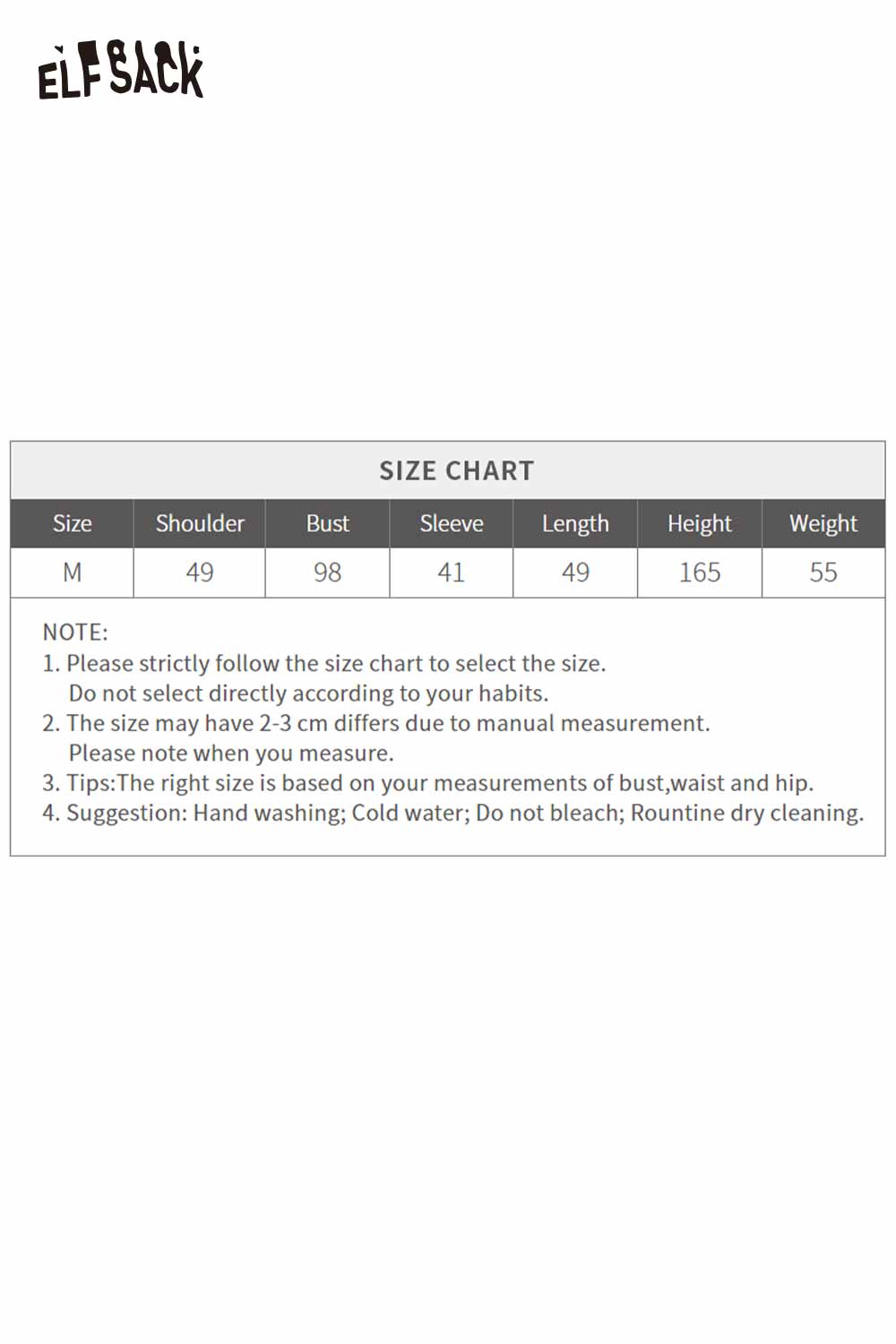 ELFSACK diamond graphic cropped sweater size chart for perfect fit and style